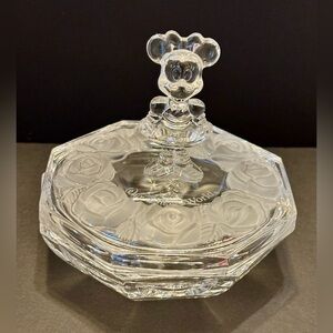 Vtg Walt Disney World Crystal Minnie Mouse Trinket Box Frosted Roses GR8 GIFT
